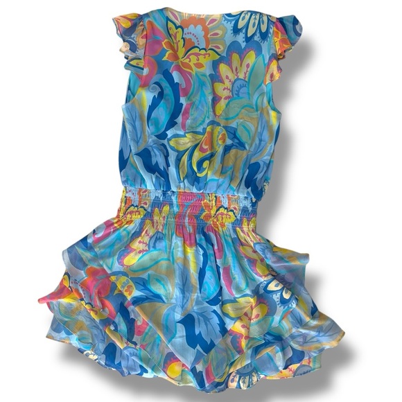 NWT Ramy Brook x ClassofPalmBeach Blue Simone Smocked Mini Dress - Large - Picture 3 of 10